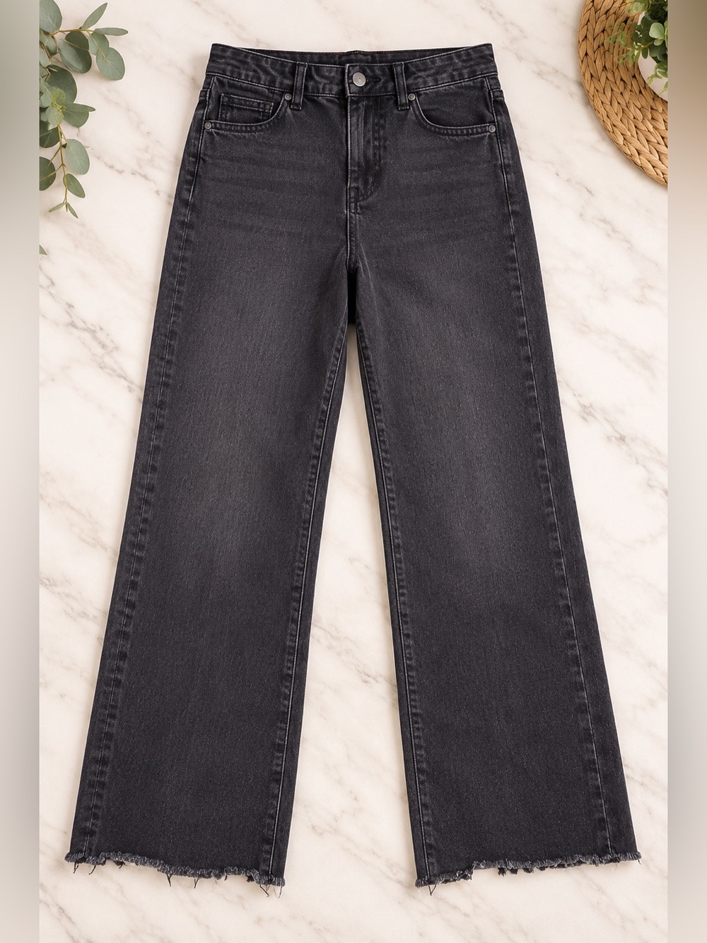 High-Rise Wide Leg Jeans in Washed Black - Women's Flare - Picture 2 of 2